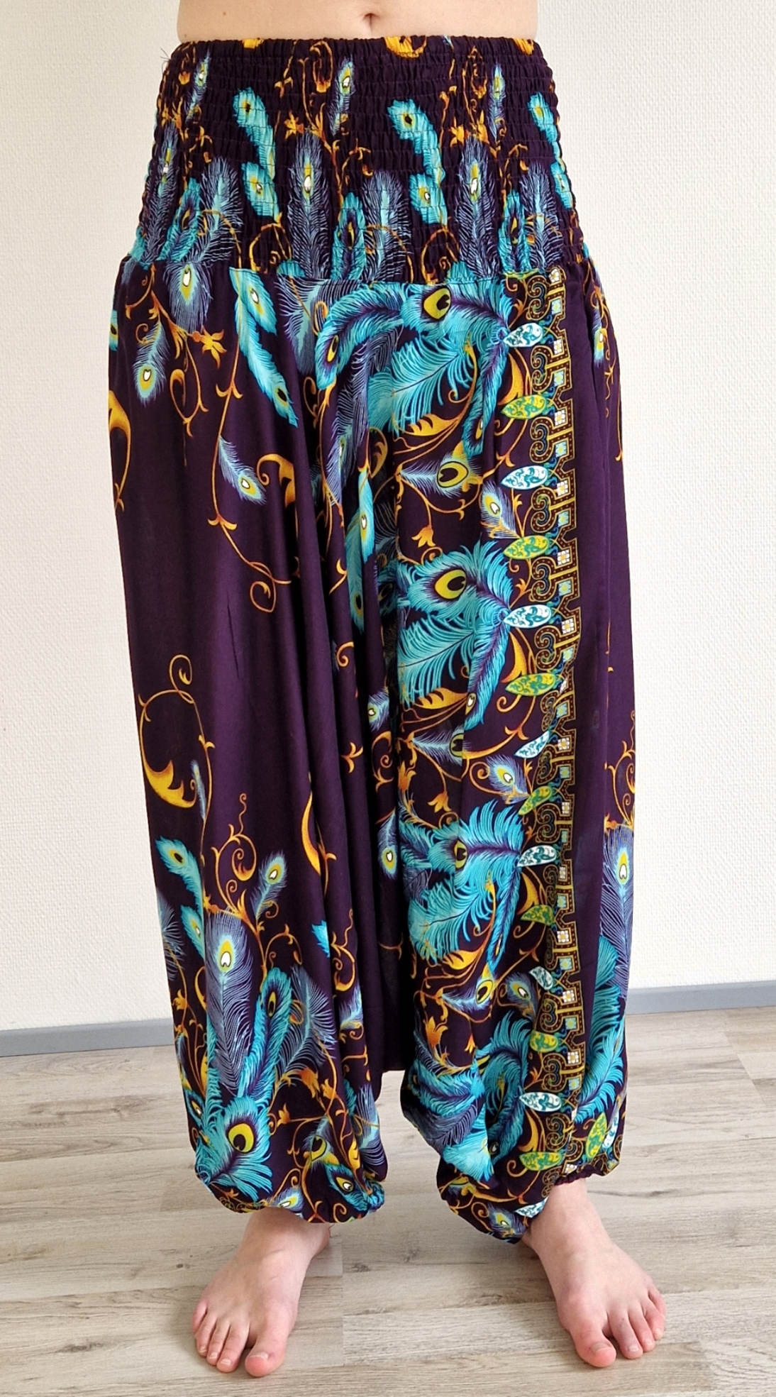  Haremsbyxor - Baggy - Thin Rayon - Påfågelfjädrar