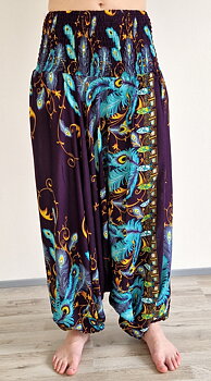  Haremsbyxor - Baggy - Thin Rayon - Påfågelfjädrar
