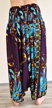  Haremsbyxor - Baggy - Thin Rayon - Påfågelfjädrar