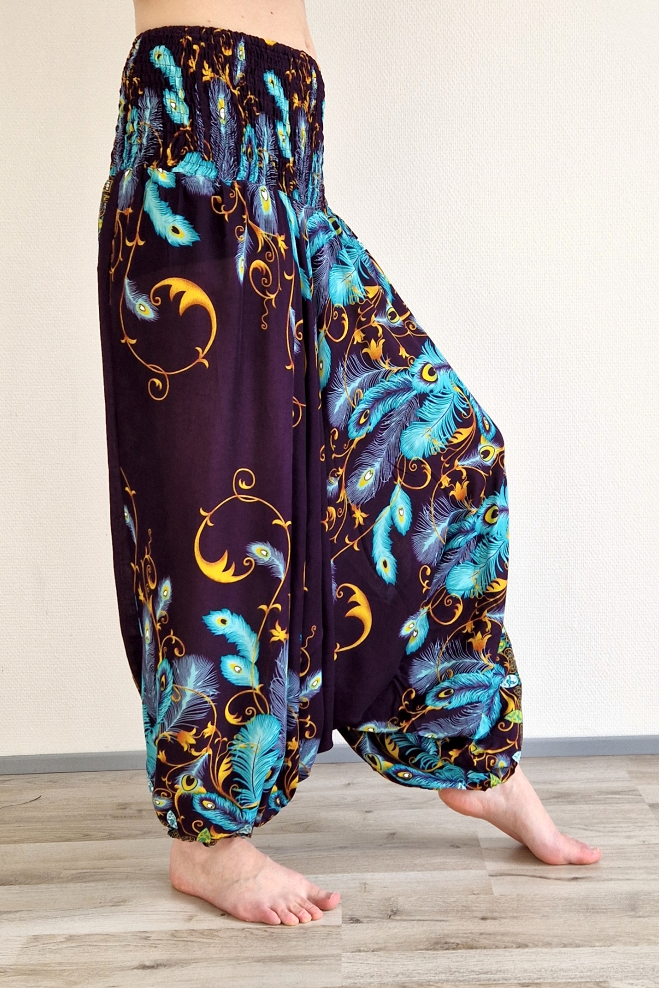  Haremsbyxor - Baggy - Thin Rayon - Påfågelfjädrar - 3
