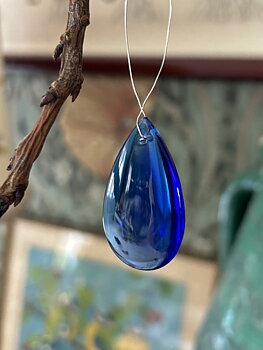 Glasdroppe blå 38 mm