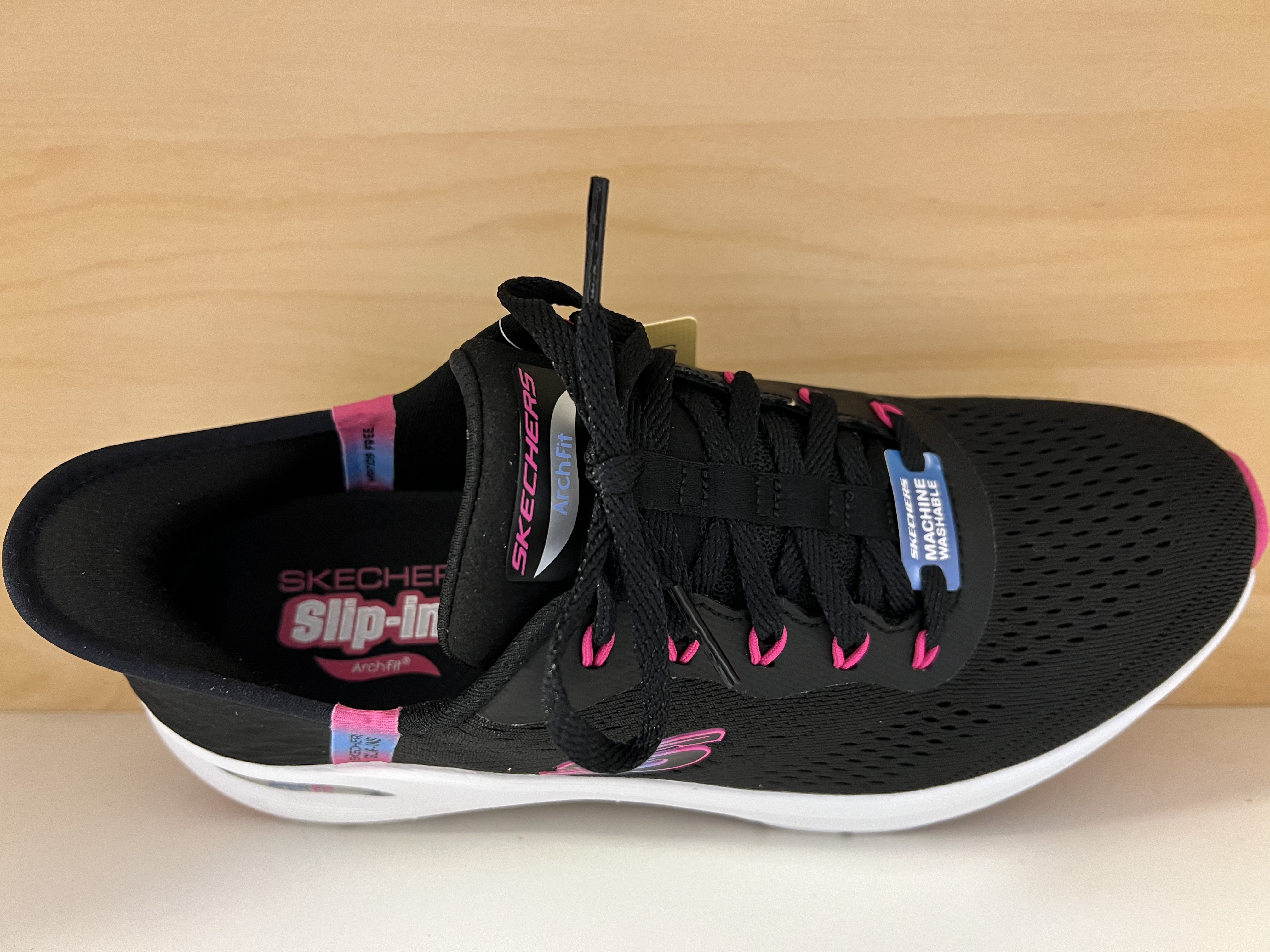 SKECHERS  Womens Arch Fit,  Slip-ins, snörning. Black Hot Pink. - 2
