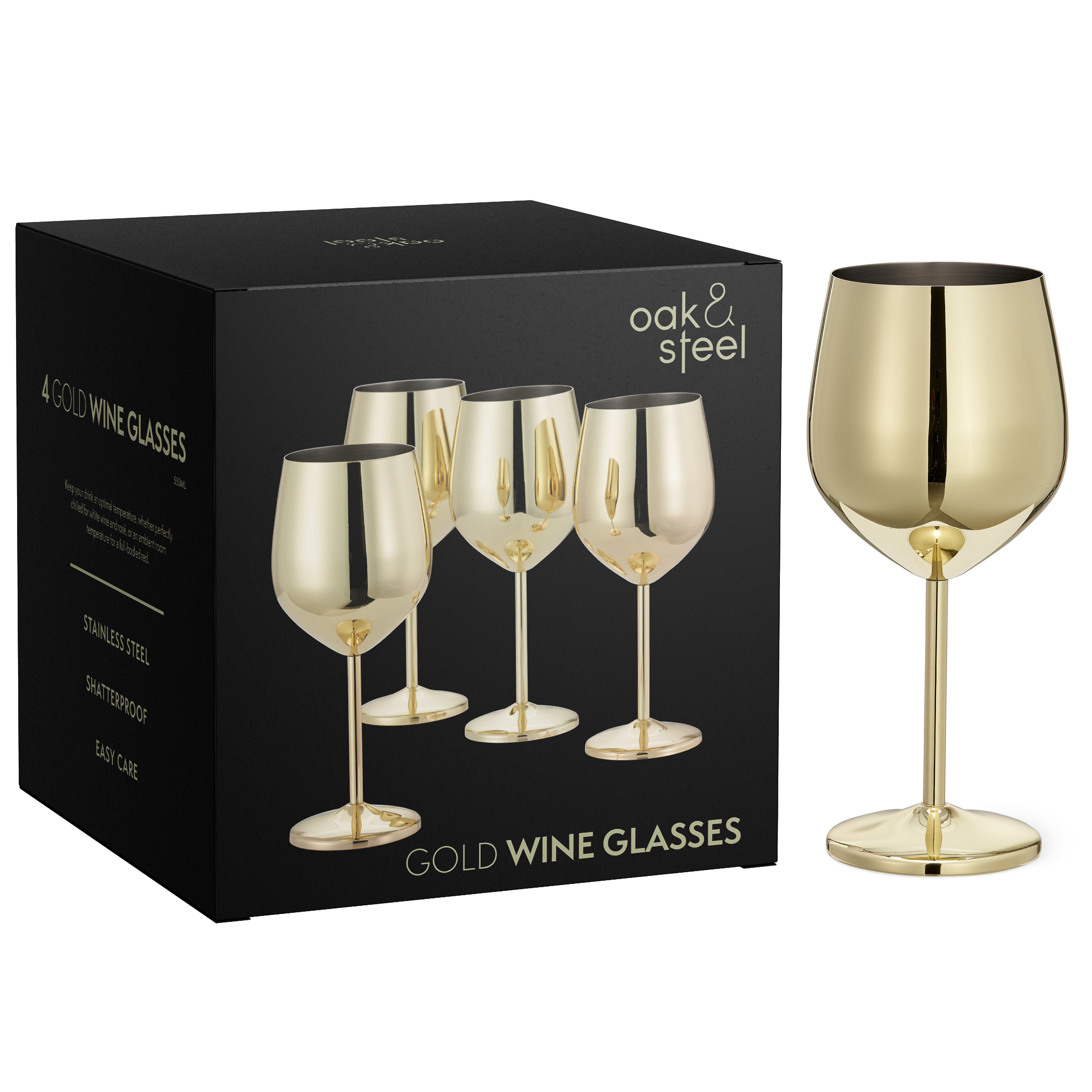 Vinglas i rostfritt stål 4-Pack - Guld - Oak & Steel (Guldiga vinglas)