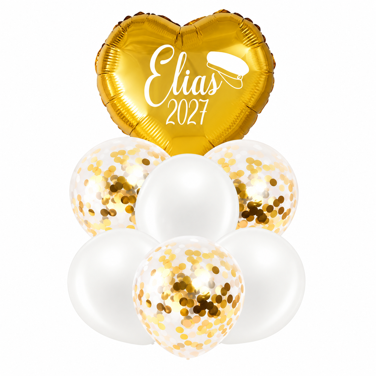 Ballongbukett med namn - Student - Guld - 2