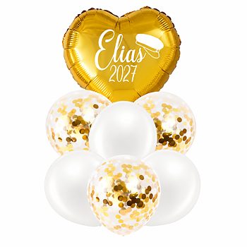 Ballongbukett med namn - Student - Guld