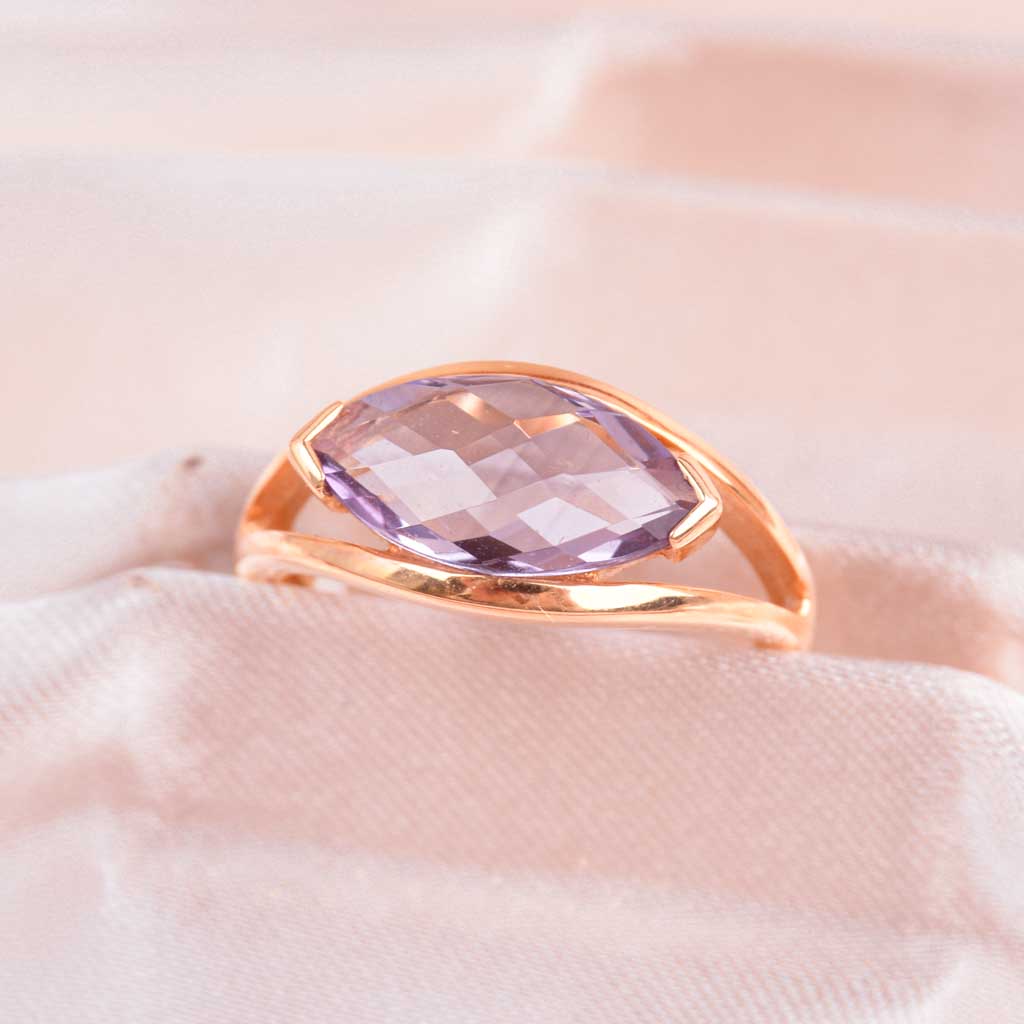 Kultasormus 18k kultaa ja soikea ametisti, Vintage - 2
