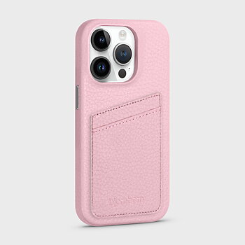 iPhone 15 Pro Leather Case with Card Holder - Pink