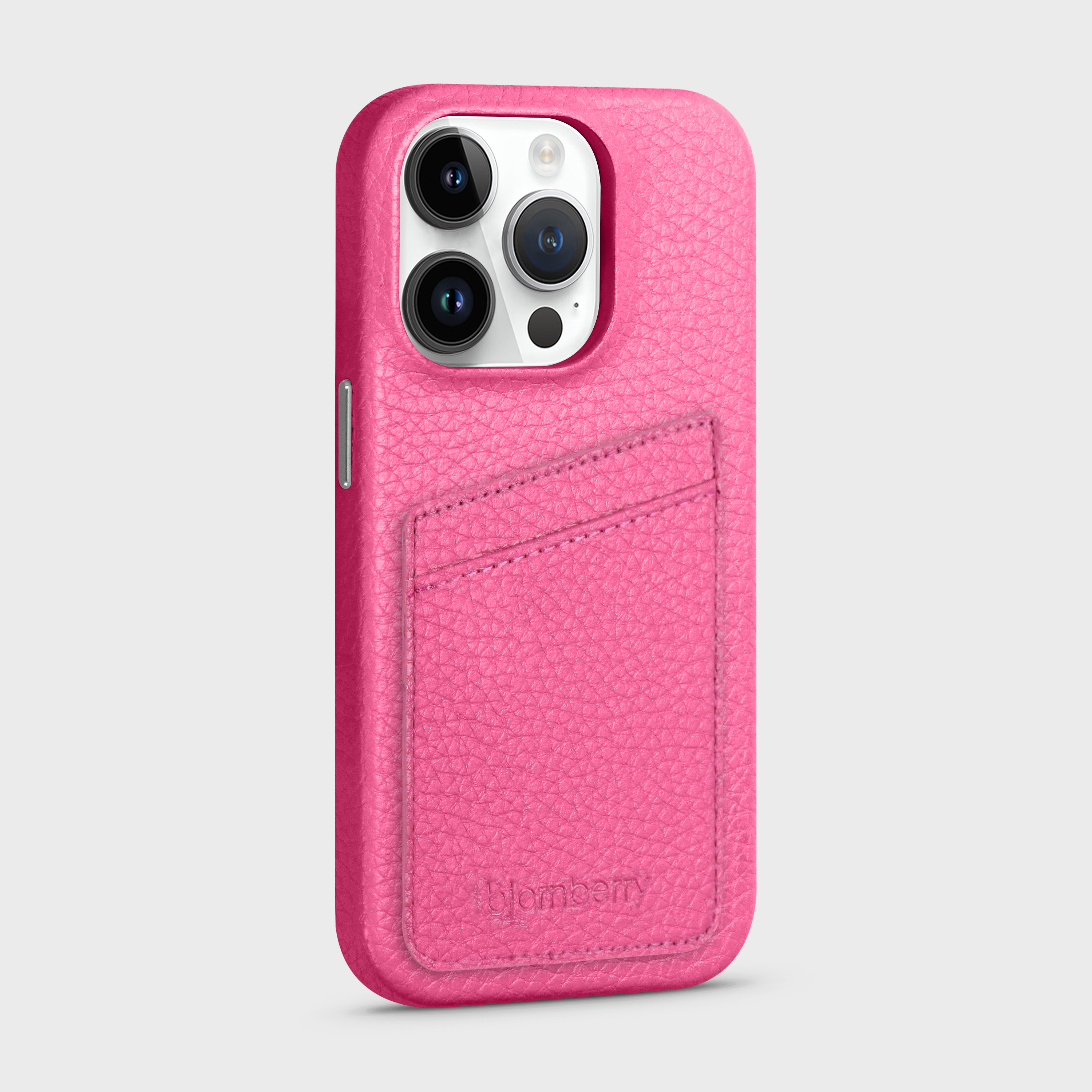 iPhone 15 Pro Leather Case with Card Holder - Cerise