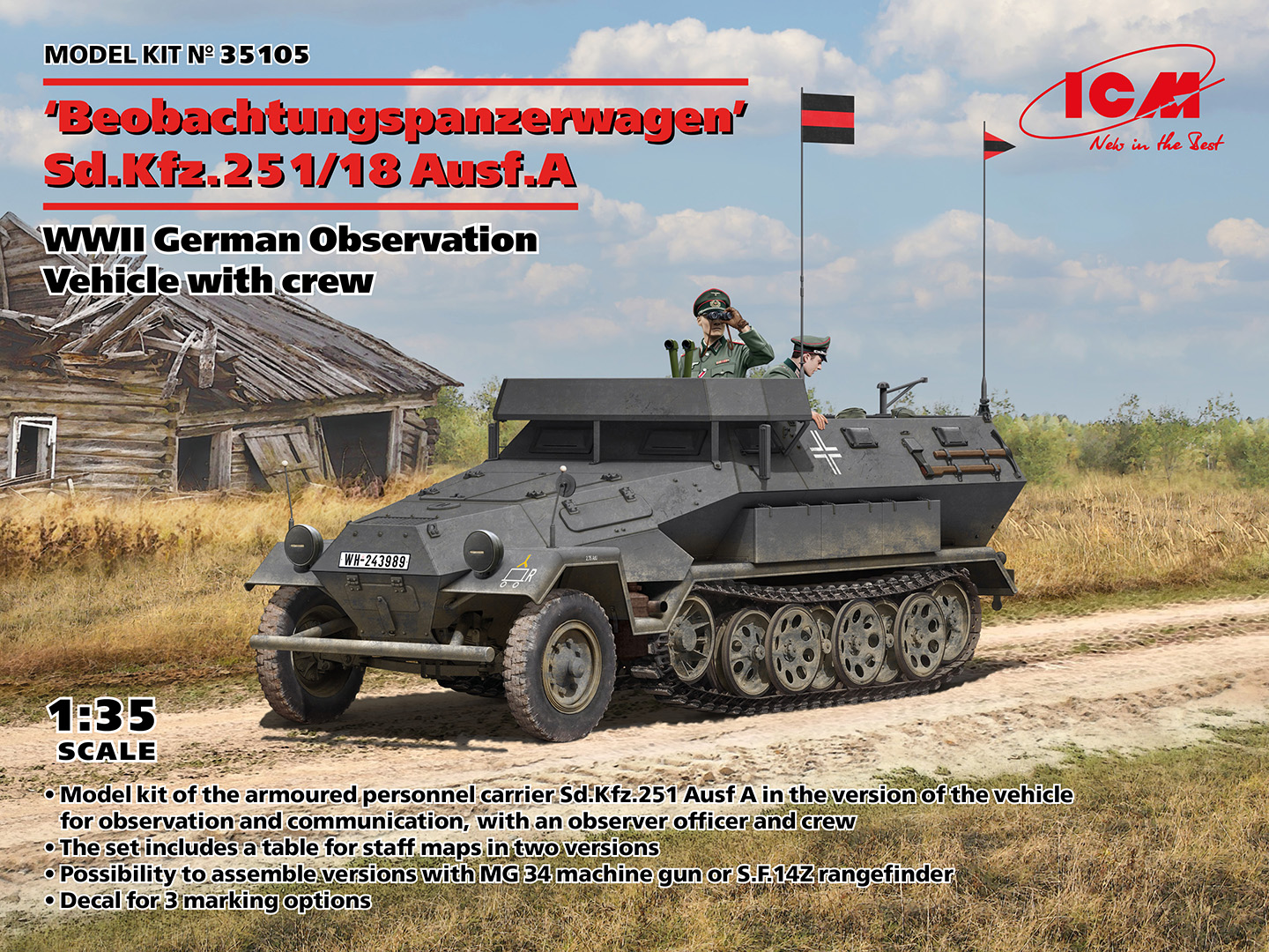 1/35 Beobachtungspanzerwagen Sd.Kfz.251/18 Ausf.A, WWII German Observation Vehicle with crew
