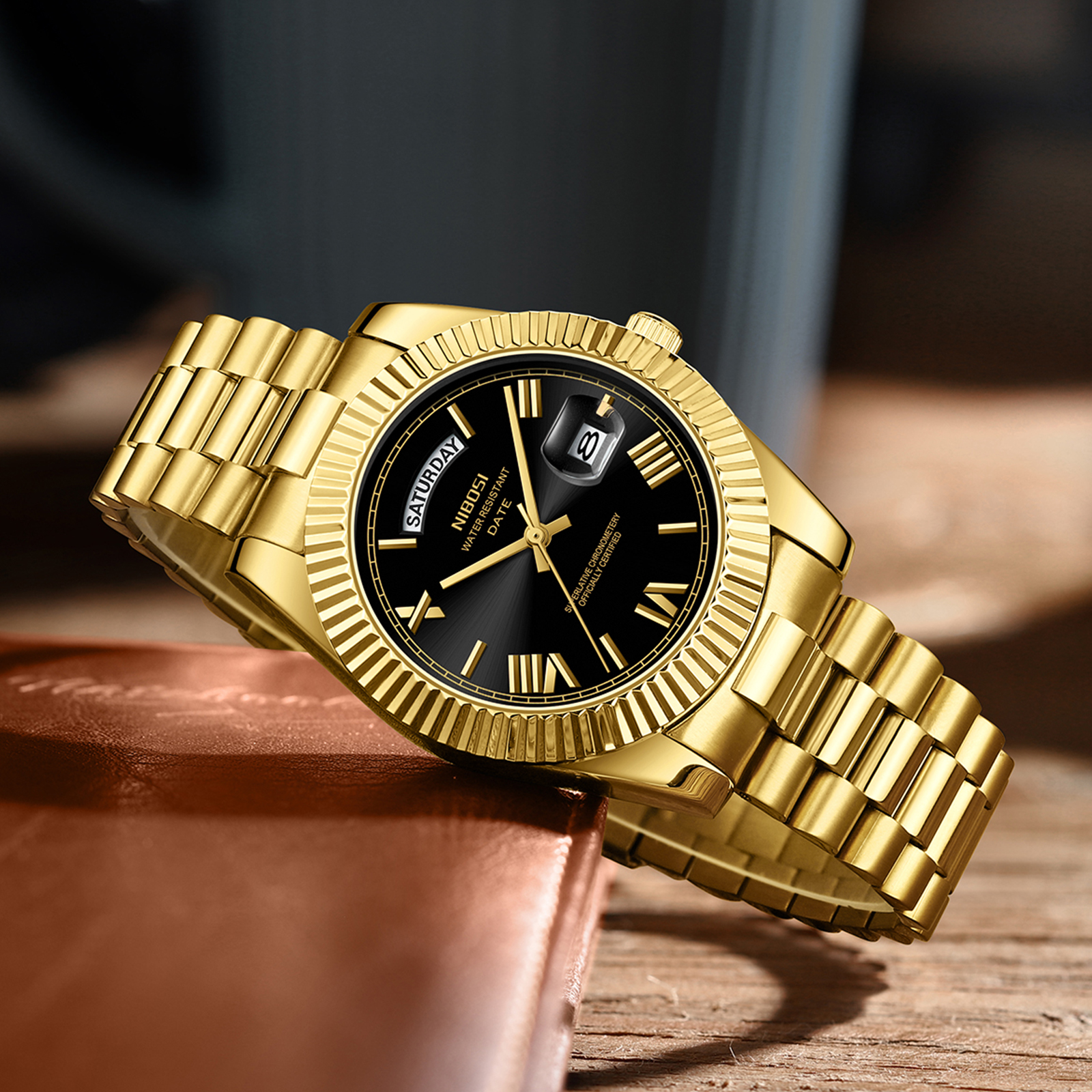 Nibosi Day-Date Roman Gold Black - 7
