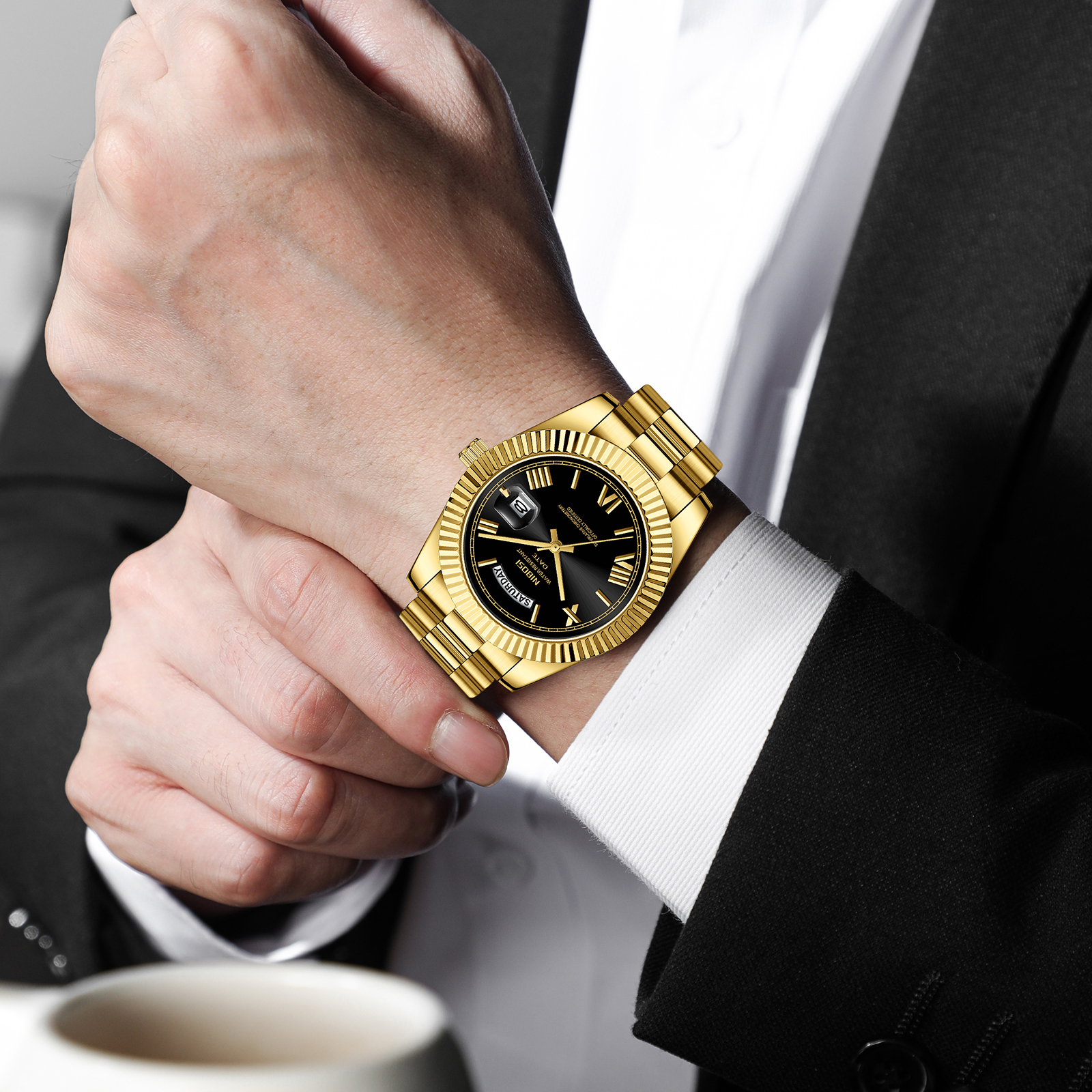 Nibosi Day-Date Roman Gold Black - 10