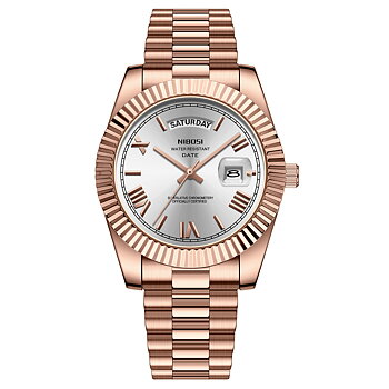 Nibosi Day-Date Roman Rose Silver