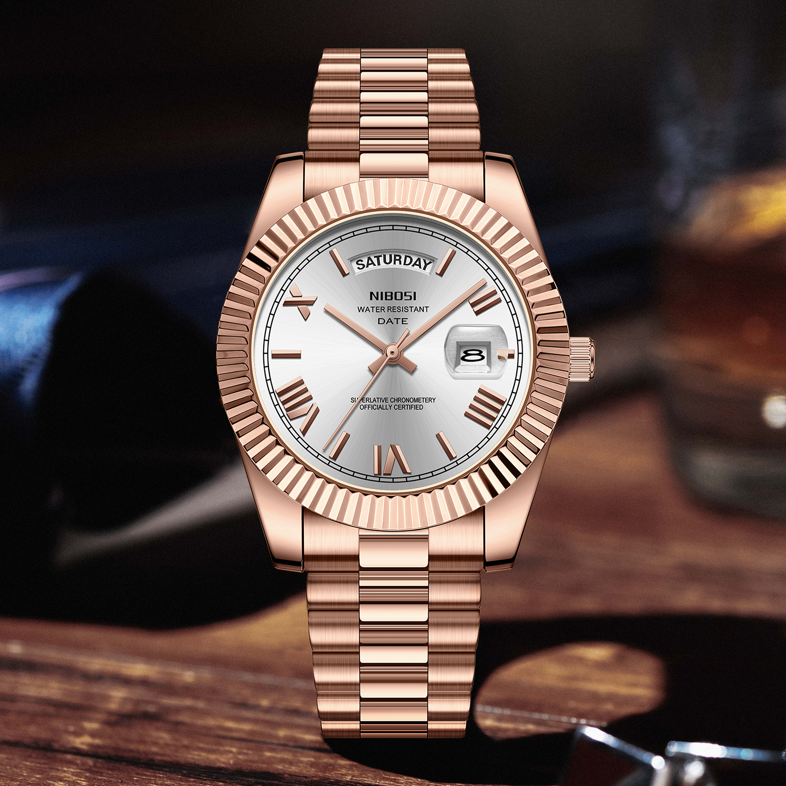 Nibosi Day-Date Roman Rose Silver - 8