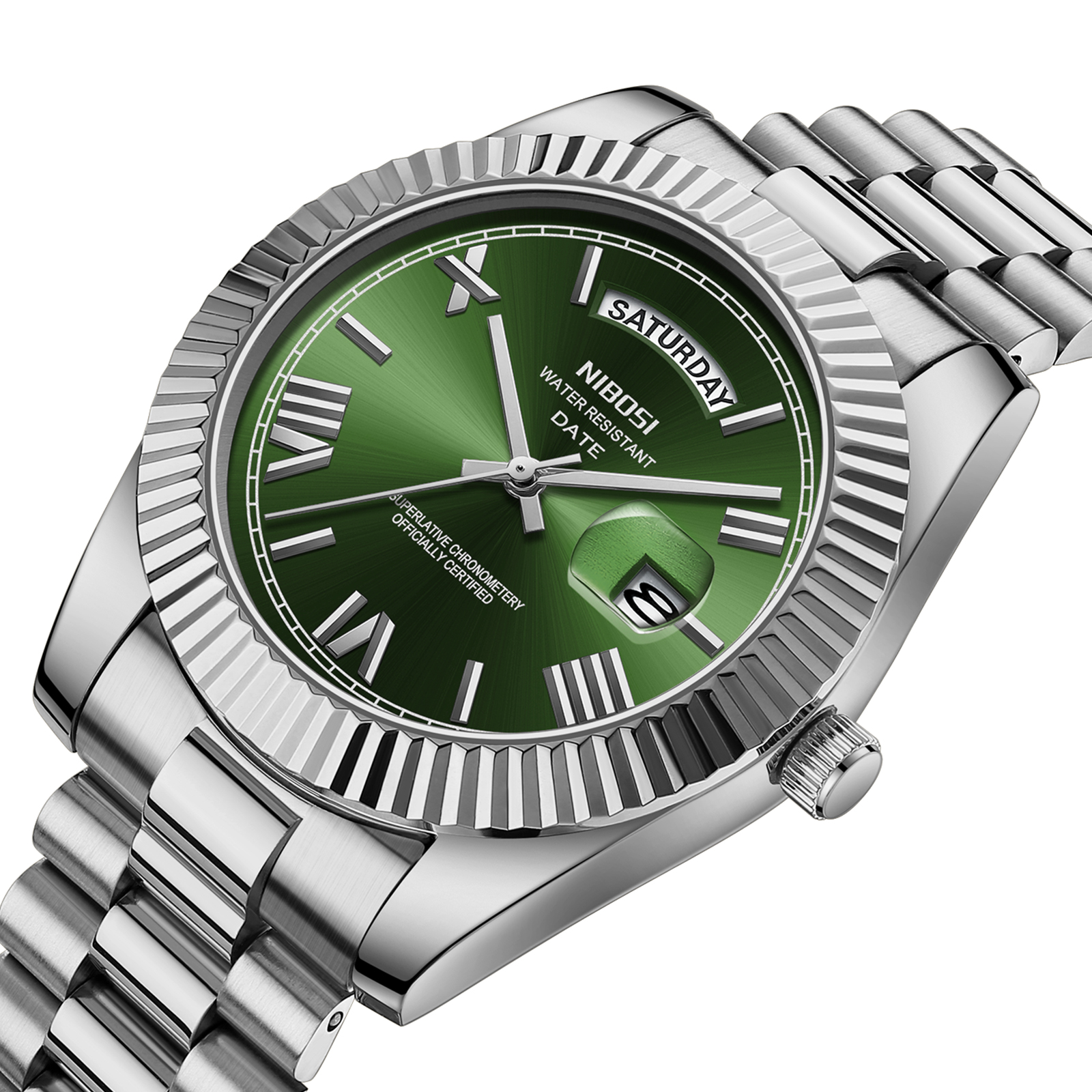 Nibosi Day-Date Roman Silver Green - 2