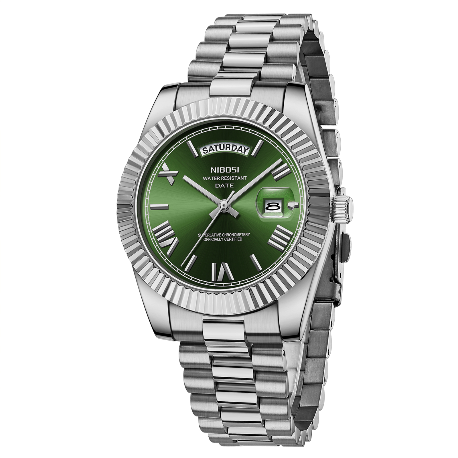 Nibosi Day-Date Roman Silver Green - 3