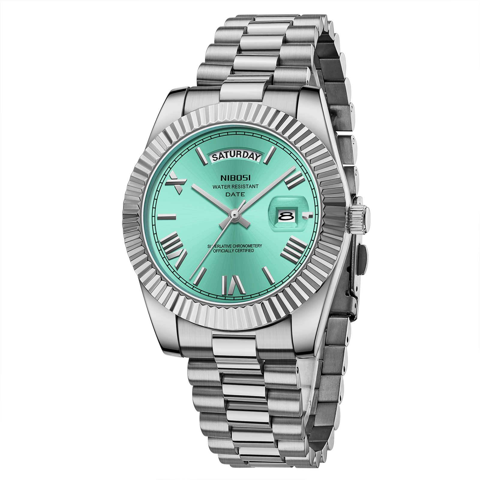 Nibosi Day-Date Roman Silver Teal - 3