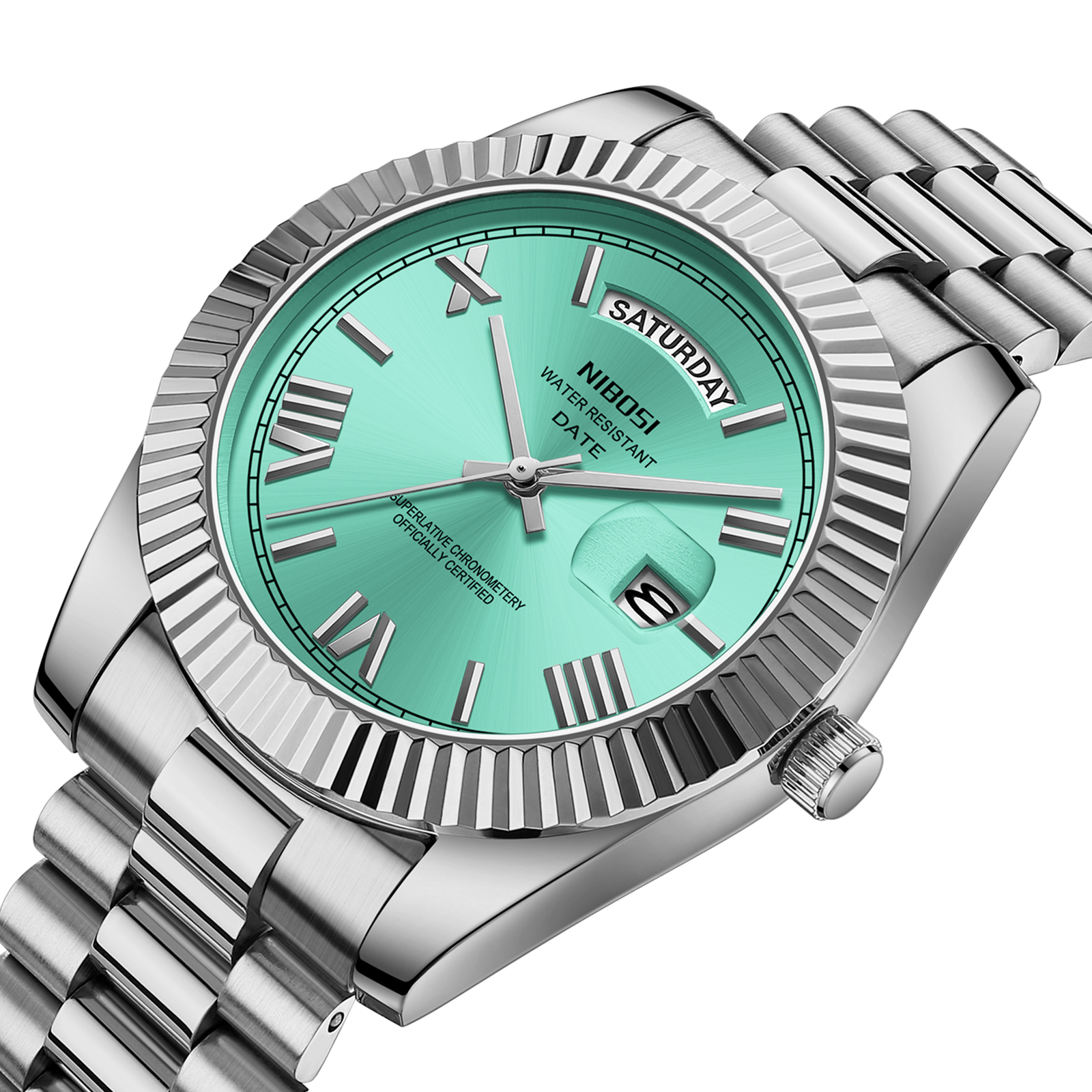 Nibosi Day-Date Roman Silver Teal - 2