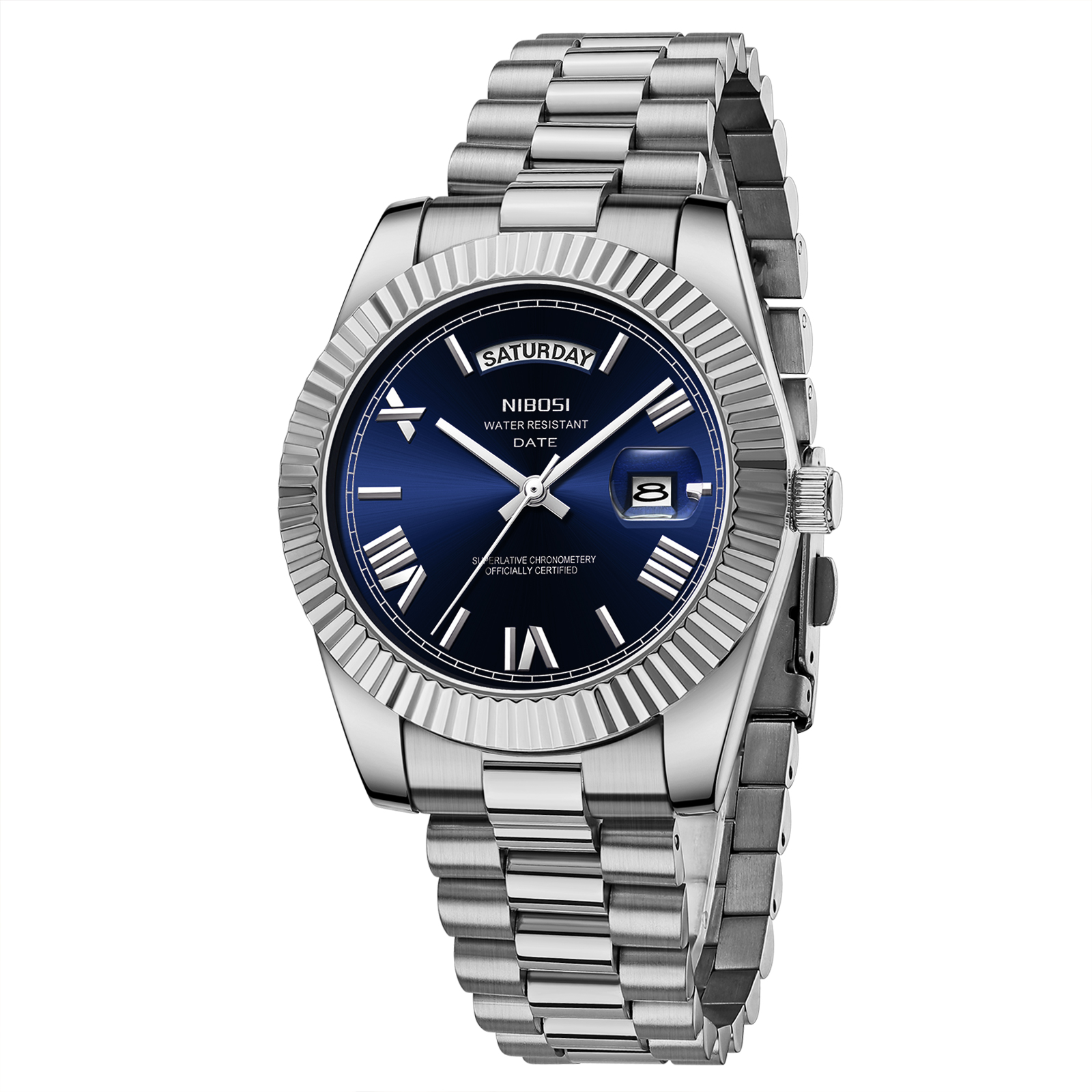 Nibosi Day-Date Roman Silver Blue - 3