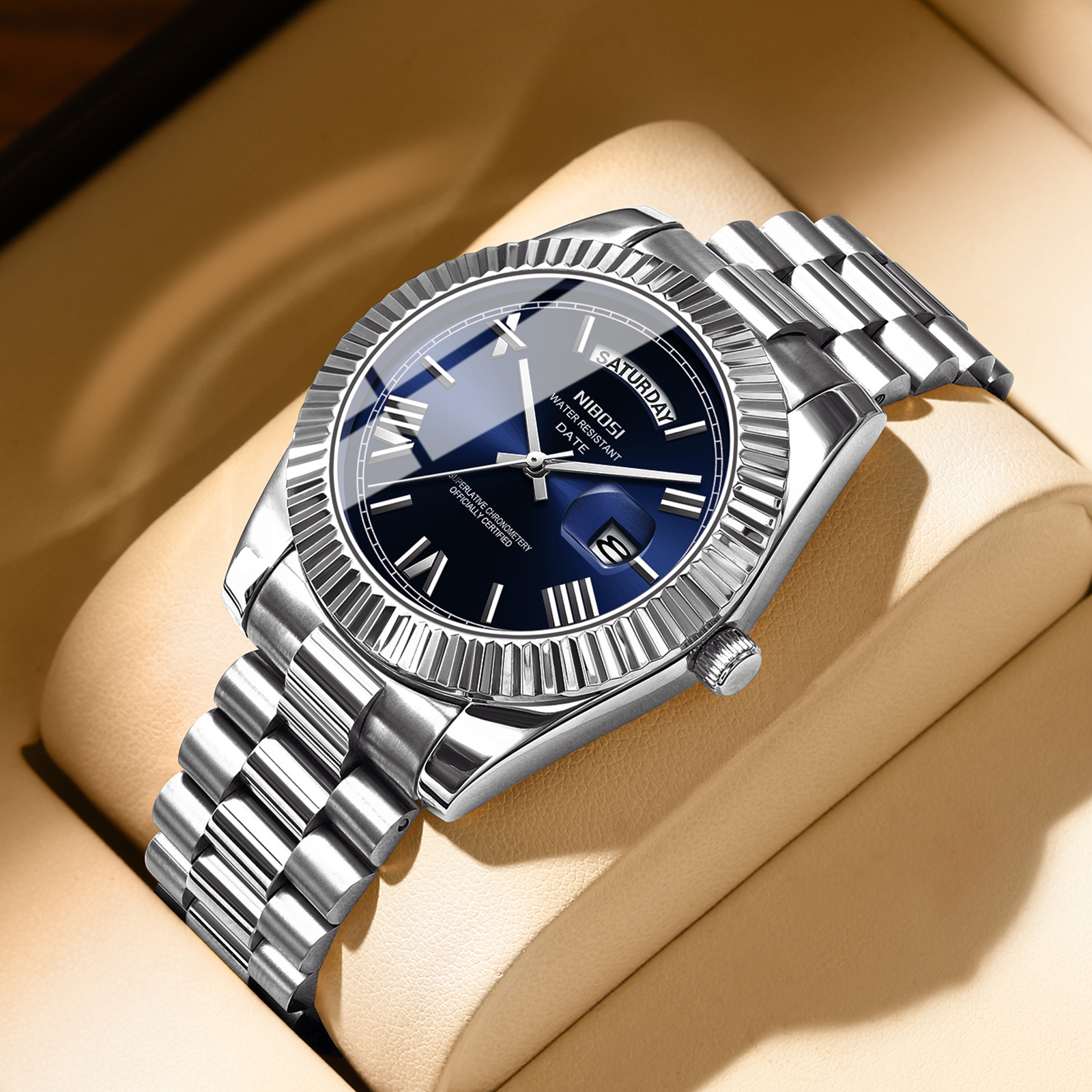 Nibosi Day-Date Roman Silver Blue - 6