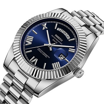 Nibosi Day-Date Roman Silver Blue