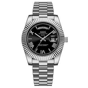 Nibosi Day-Date Roman Silver Black