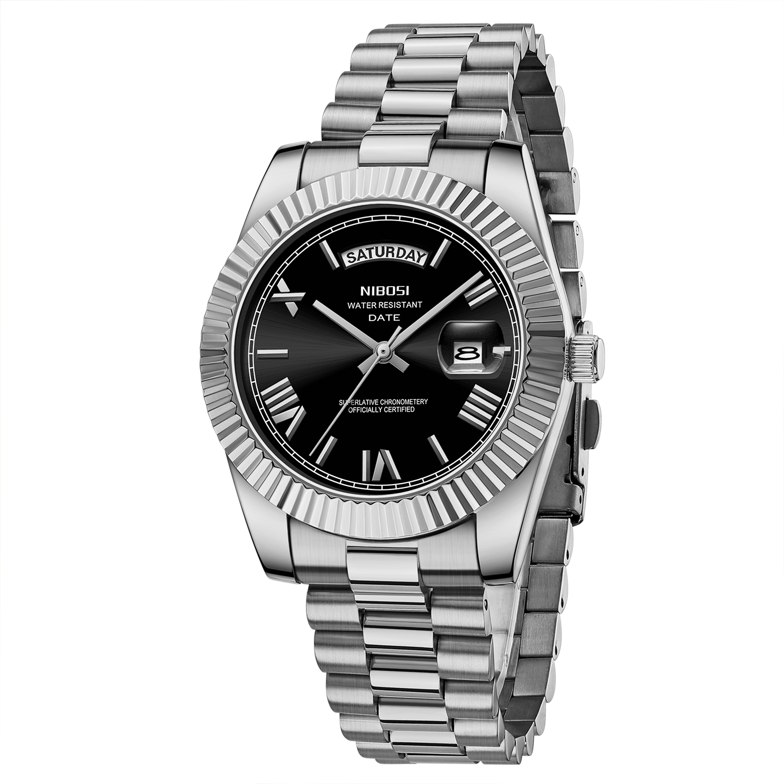 Nibosi Day-Date Roman Silver Black - 3