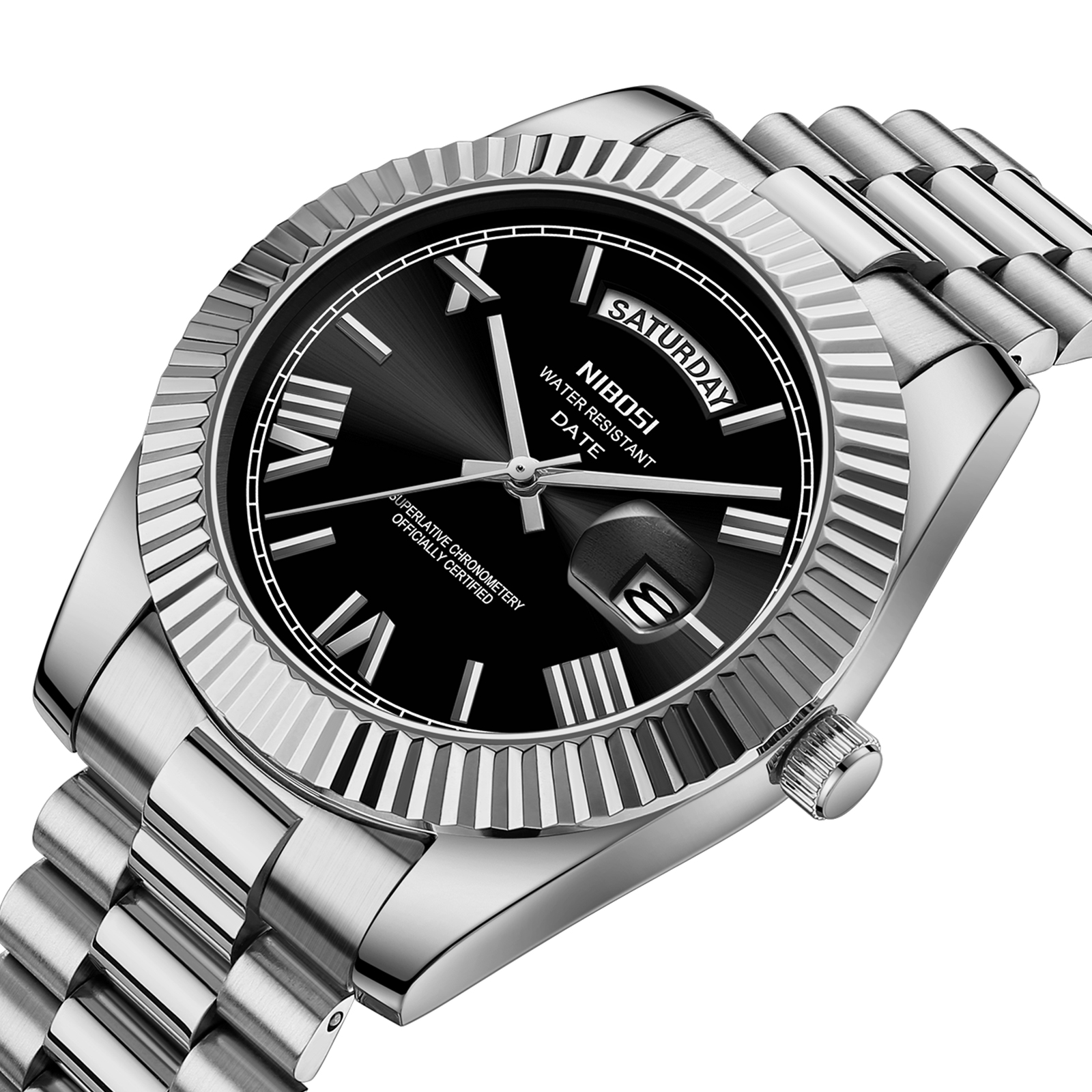 Nibosi Day-Date Roman Silver Black - 2