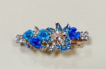 Liten klämma med rosor med strass, turkos