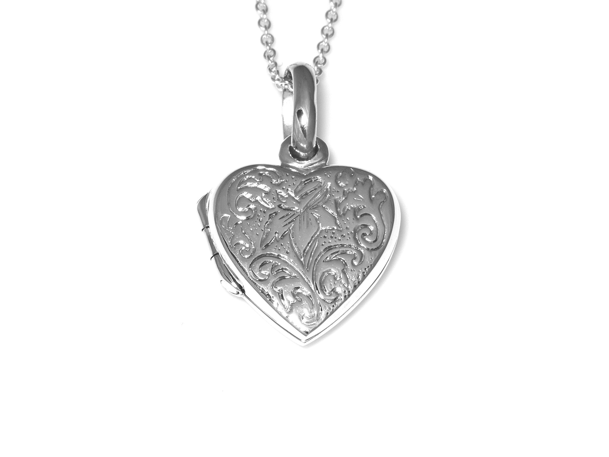 Öppningsbar Hjärta Berlock med Blommönster i Äkta 925 Silver Halsband, Kärlek Smycke - 2