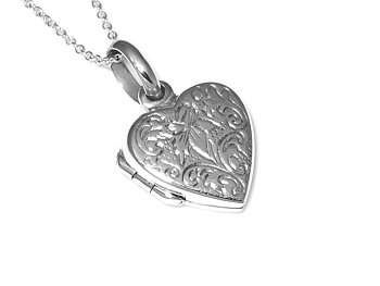 Öppningsbar Hjärta Berlock med Blommönster i Äkta 925 Silver Halsband, Kärlek Smycke