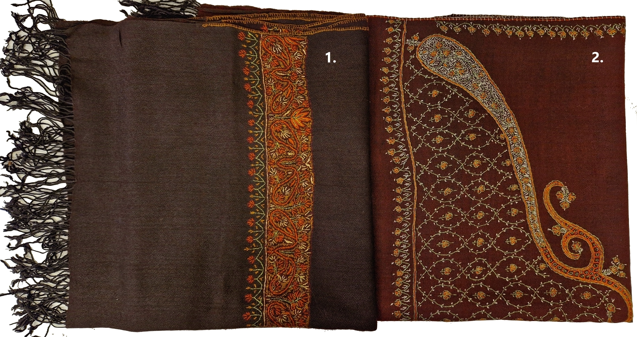 Yoga Sjal  - Handvävd i Kashmir Ull/Pashmina  - Svarta fransar