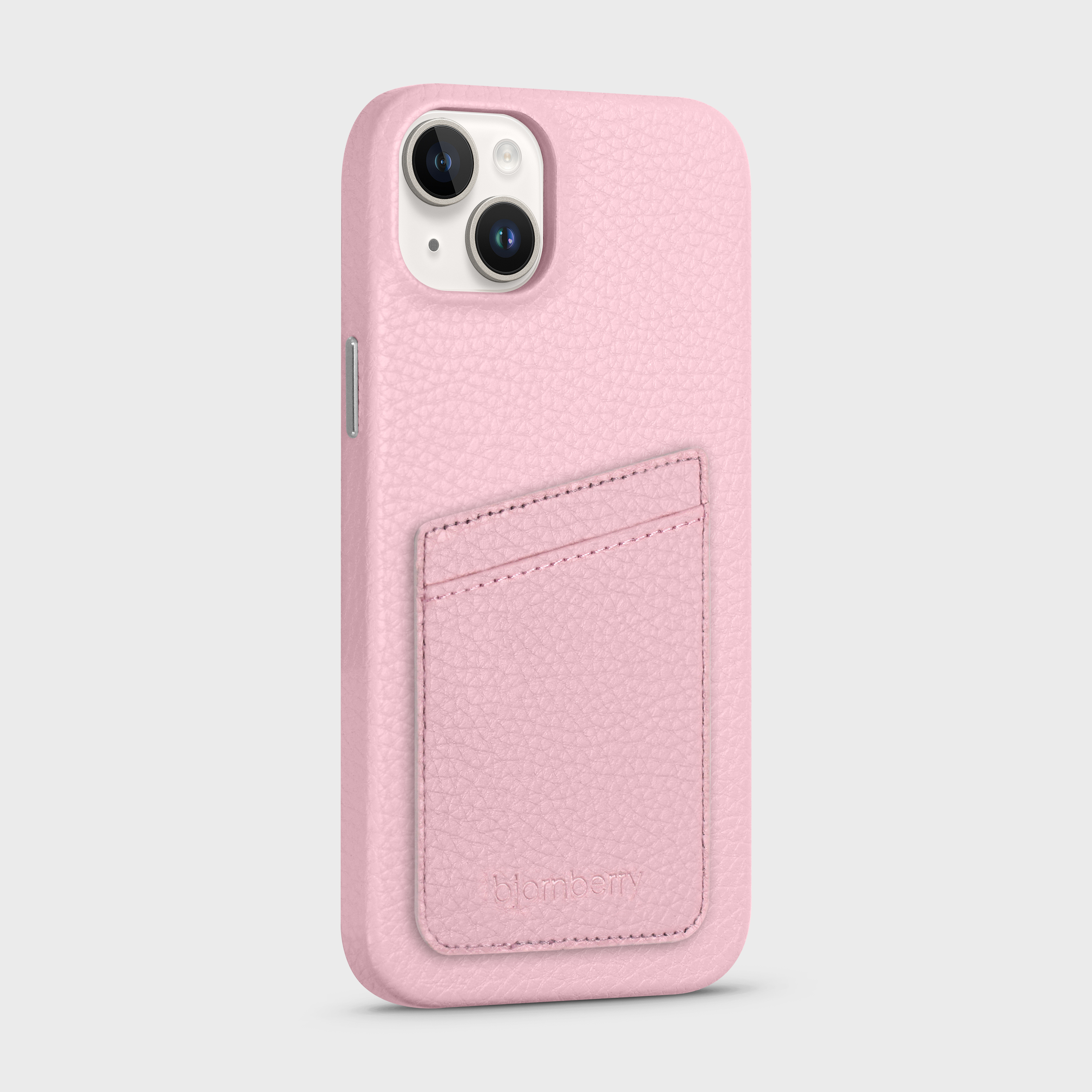 iPhone 15 Plus Leather Case with Card Holder - Pink