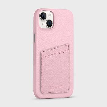 iPhone 15 Plus Leather Case with Card Holder - Pink