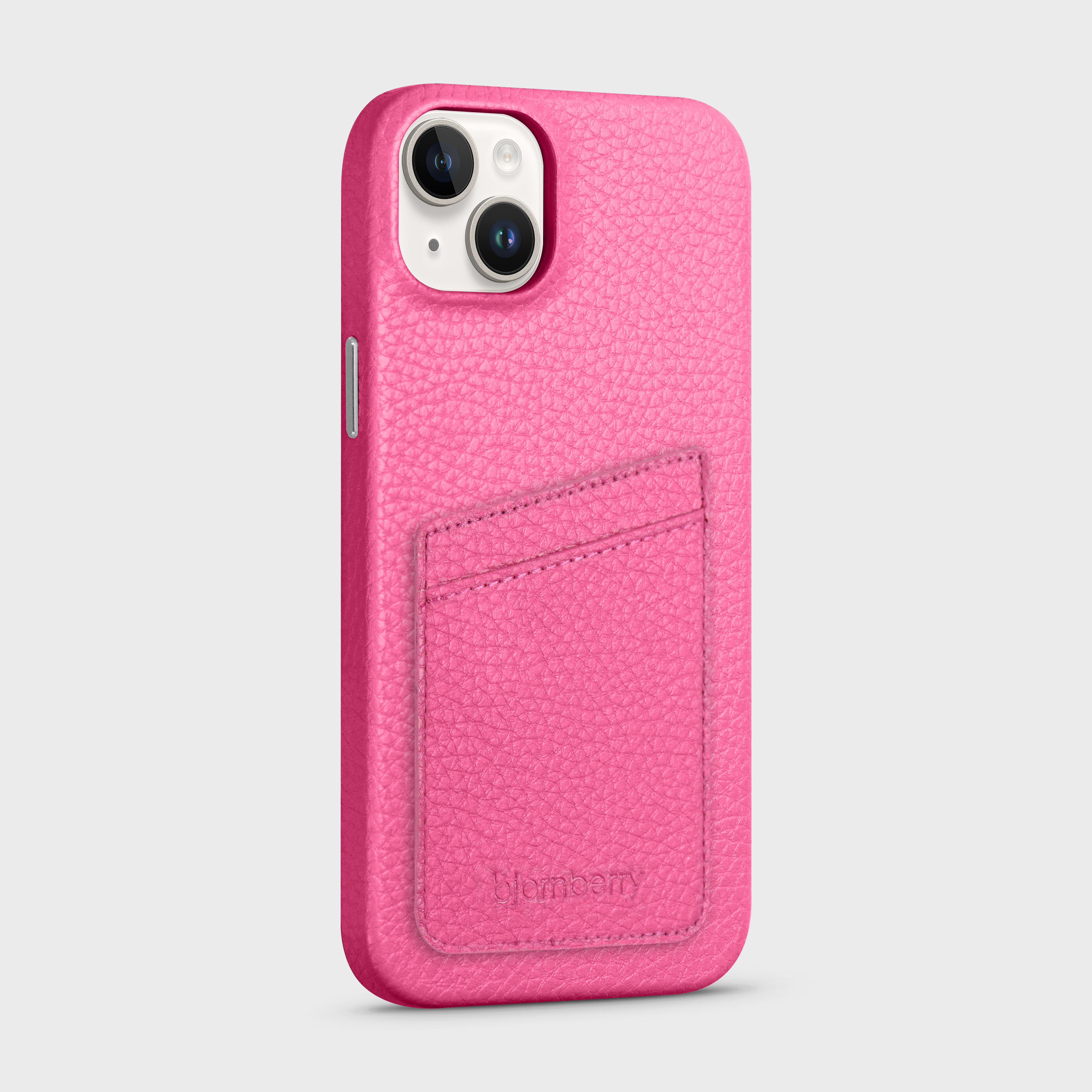 iPhone 15 Plus Leather Case with Card Holder - Cerise