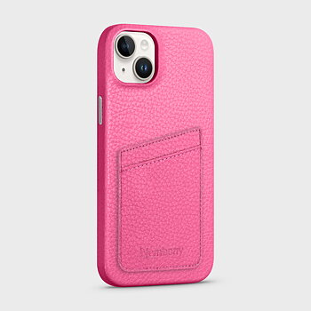 iPhone 15 Plus Leather Case with Card Holder - Cerise