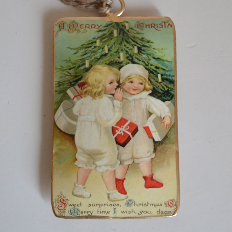 Emaljhänge nostalgi - barn med julklappar - 3
