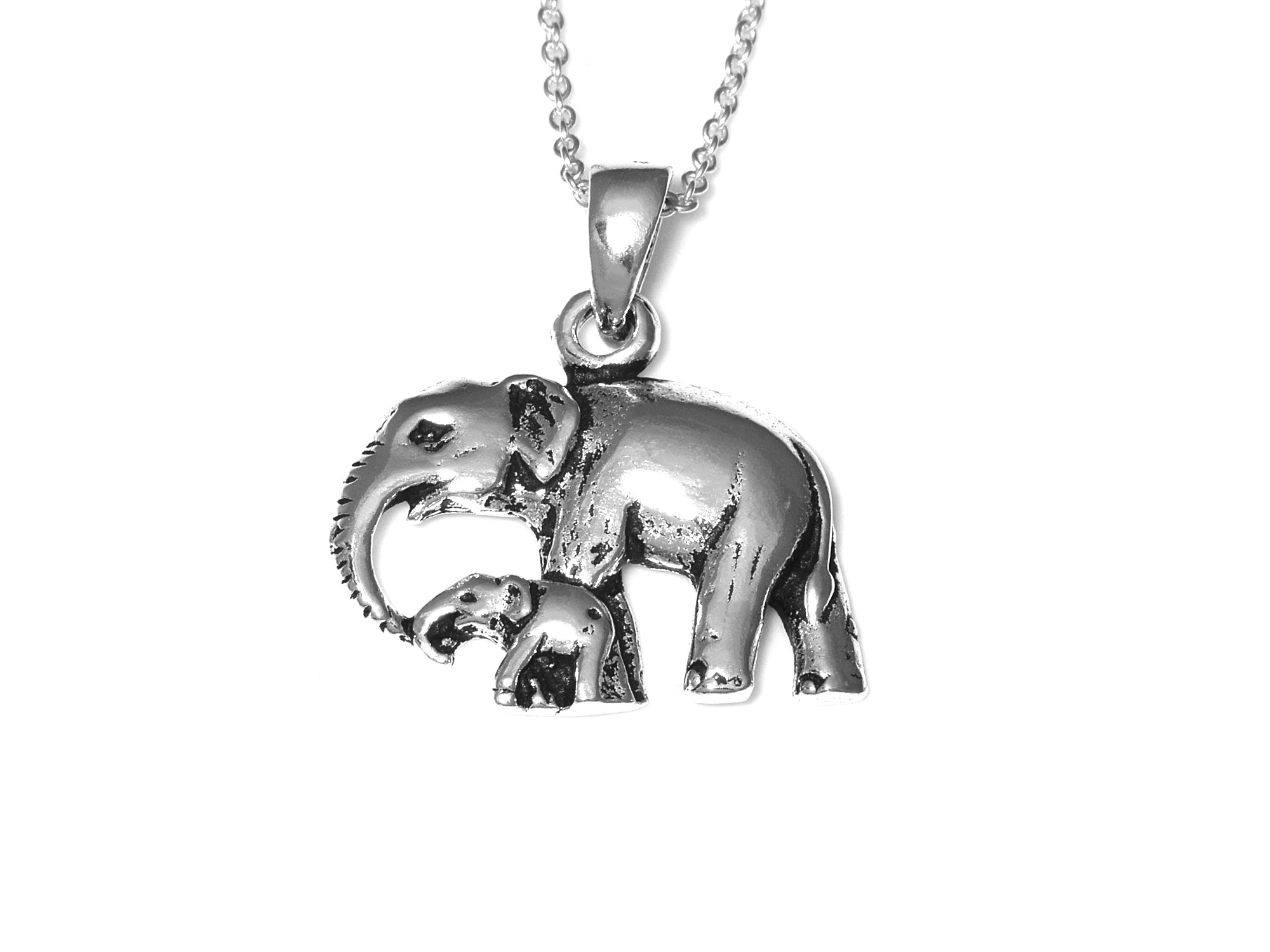 Elefant med Kalv Halsband i Äkta 925 Silver, Afrika Hänge, Savann Accessoar, Djur Smycke - 2