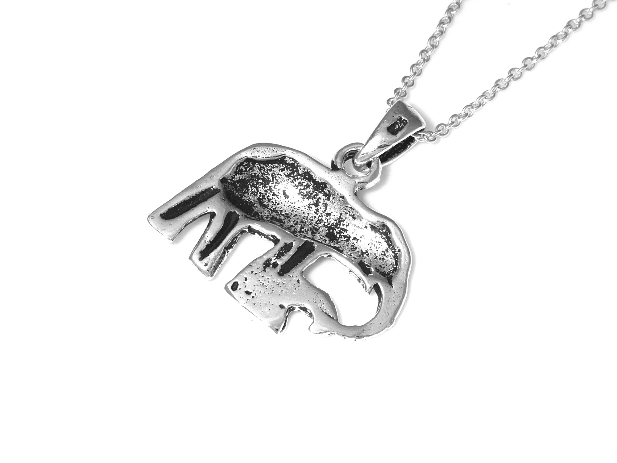 Elefant med Kalv Halsband i Äkta 925 Silver, Afrika Hänge, Savann Accessoar, Djur Smycke - 3