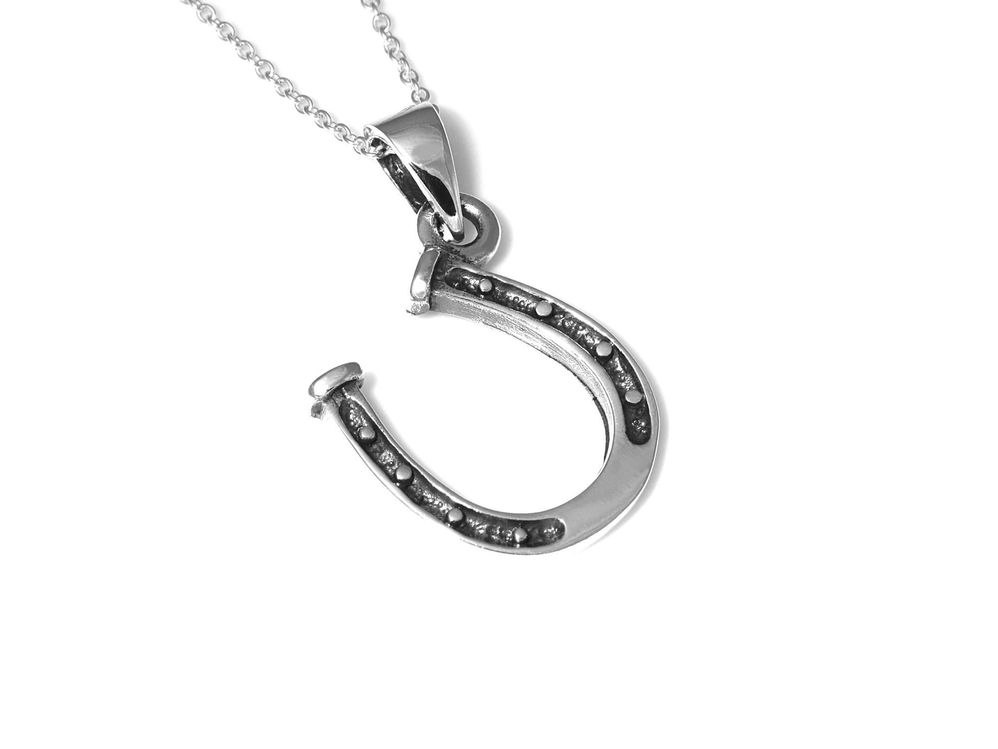 Hästsko Halsband i Äkta 925 Silver, Lyckoamulett Hänge, Tur och Lycka Smycke