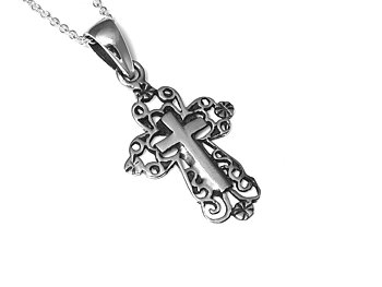 Kors Halsband i Äkta 925 Silver, Kristendom Hänge, Dop och Konfirmation Smycke