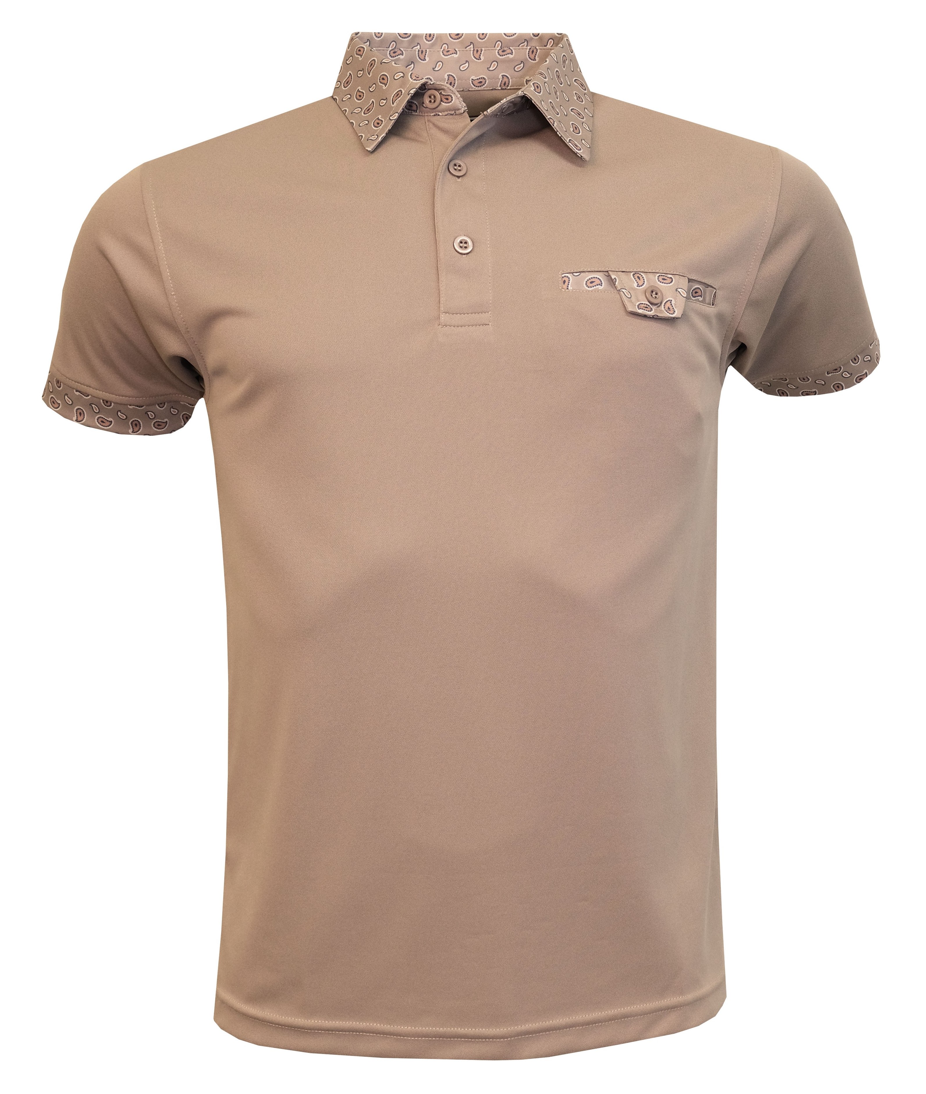 Pikétröja med Lucool funktionsmaterial, beige med paisley mönster