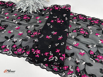 Non stretch lace in Black with sweet flowers 23 cm