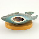 Gunnar Nylund (1951) Green Modern Fish on Wooden Platen 17 cm