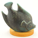 Gunnar Nylund (1951) Green Modern Fish on Wooden Platen 17 cm