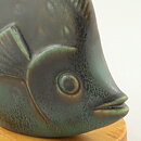 Gunnar Nylund (1951) Green Modern Fish on Wooden Platen 17 cm