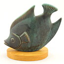 Gunnar Nylund (1951) Green Modern Fish on Wooden Platen 17 cm