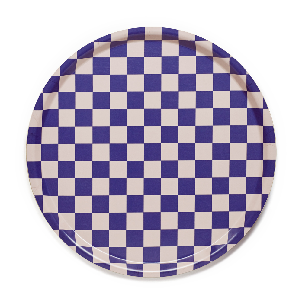 Indigo / Almond  CHECKER Round Serving Tray - 38 cm