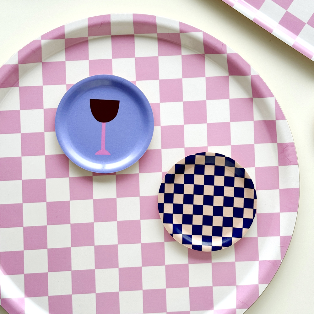 Rasberry / Cream  CHECKER Round Serving Tray - 38 cm - 2