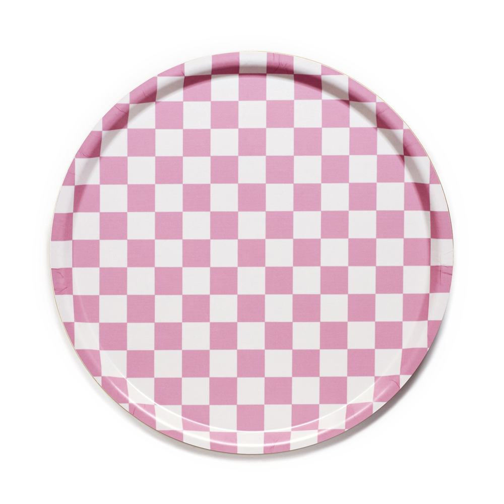 Rasberry / Cream  CHECKER Round Serving Tray - 38 cm