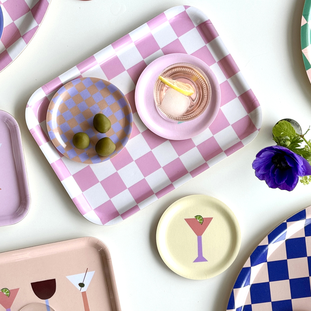 Rasberry / Cream  CHECKER Serving Tray - 27x20 cm - 2